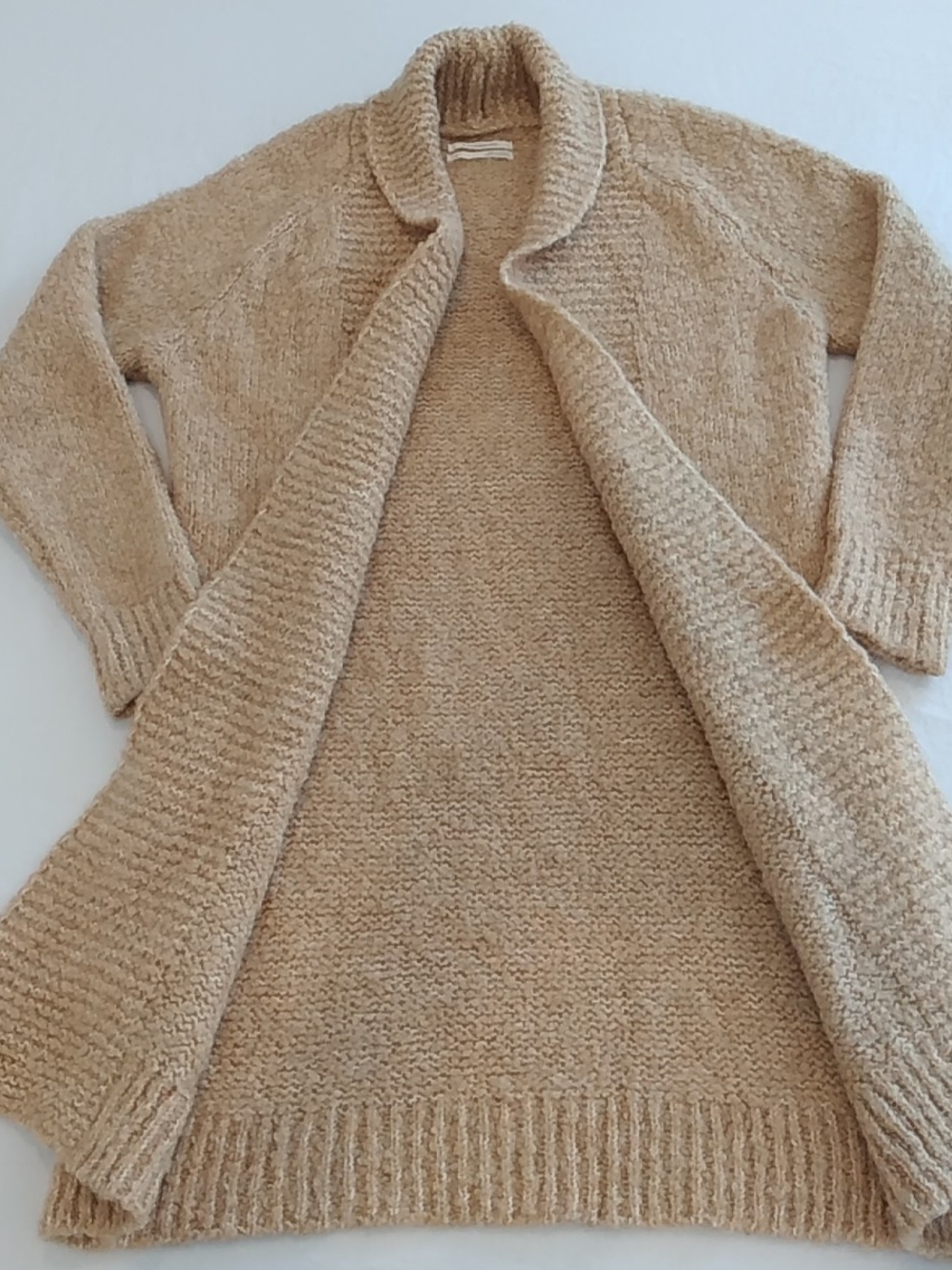Anthropologie Tan Cozy Knit Open Cardigan Sweater, Cabincore XS Wool Blend